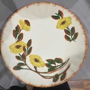 Set of 7. 8 inches in diameter.Floral Ceramic Plate with Yellow and Green Design